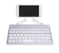 PUSOKEI Foldable Bluetooth Keyboard with Phone Holder, Ultra Slim Pocket Folding Keyboards for Travel, Quiet & Lightweight & Rechargeable & 60 Keys (Silver White)