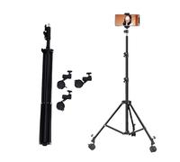 PUSOKEI Heavy Duty Light Stand with Casters, Telescopic Photography Light Tripod with Wheels, Wheeled Floor Stand for Phone & Camera