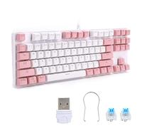 PUSOKEI Mechanical Gaming Keyboard 87 Keys Ergonomic E-Sports Keyboard Wired USB Gamer Keyboard for PC Gaming Laptop Computer(White Pink)