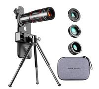 PUSOKEI Phone Camera Lens Kit, Telephoto 28x, Wide Angle 0.6X, Macro 20x, Fisheye 198°, 4-in-1 Set Upgraded External Camera for Cell Phone, Smartphone