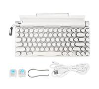 PUSOKEI Retro Typewriter Keyboard,Blue Backlit 83 Keys Mechanical Gaming Keyboard,BT 5.0 FN Master Round Keycap,for Desktop PC Laptop (White)