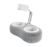 PUSOKEI Tablet Pillow Stand, Adjustable Tablet Holder with Snack Bowl, 360° Rotating Handsfree Reading Holder for Lap Bed, for Most Phones Tablets IOS Android (Double Bowl Light Gray (4-13 Inches))