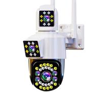 PUSOKEI Triple Lens Outdoor Security Camera, 360° PTZ Security Camera WiFi, Three Cameras in One, AI Human Detection, APP Remote Sharing (UK Plug)