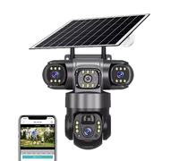 PUSOKEI Triple Lens Solar Security Cameras Wireless Outdoor, 3x2MP, 360° PTZ 2.4/5G WiFi Cameras with 10X Zoom, AI Motion Detection, 2 Way Talk, IP66 Water proof