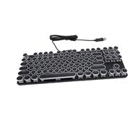 PUSOKEI Typewriter Style Mechanical Gaming Keyboard, Retro Punk Gaming Keyboard with RGB Backlit, Blue Switch, Round Keycaps, 87 Keys USB Wired Keyboards for PC (Black)