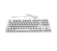 PUSOKEI Typewriter Style Mechanical Gaming Keyboard, Retro Punk Gaming Keyboard with RGB Backlit, Blue Switch, Round Keycaps, 87 Keys USB Wired Keyboards for PC (White)