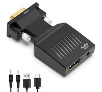 PUSOKEI VGA to HDMI Adapter Converter with 3.5mm Audio Cable, Active Male VGA to Female HDMI 1080P 60Hz Video Dongle Adapter, VGA Source to HDMI Display Converter for Computer, Projector