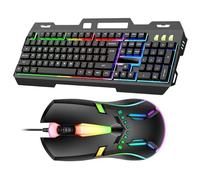 PUSOKEI Wired Keyboard and Mouse Combo, RGB Backlit Gaming Keyboard and Mouse Set, Full Size 104 Key Mechanical Feel Keyboard, 1200DPI Optical Mouse, USB Plug and Play, for Laptop PC