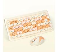 PUSOKEI Wireless Keyboard and Mouse Combo, 2.4GHz USB Retro Typewriter Keyboard with Cute Round Keycaps, Ergonomic Full Size Set for Computer Laptop (Orange)
