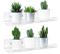 Pusonor 2 Pack Suction Cup Window Shelf for Plants 12 Inches, Clear Acrylic Indoor Plant Shelf Window Ledge Garden Sill Extender for Micro Greens, Seed Starter Pots, Herb Planters