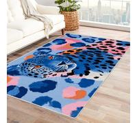PUSRDEO Abstract Multicolor Sculptural Design Rug Leopard Pet Safe Surface For Lounge, Sitting Area, Sunroom, Dense Weave Soil Resistant(blue)-150x210cm
