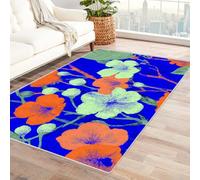 PUSRDEO Botanical Digital Art Symmetrical Fantasy Rug Blossoms Durable Backing For Hallway, Passage, Connecting Space, High Resilience Long Wearing(White)-150x210cm