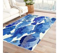 PUSRDEO Botanical Digital Art Symmetrical Fantasy Rug Goldfish Durable Backing For Hallway, Passage, Connecting Space, High Resilience Long Wearing(Blue)-90x120cm