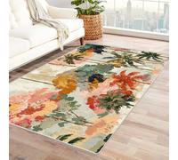 PUSRDEO Botanical Painting Carpet for Home Tropic Wash Friendly Surface For Breakfast Bar, Kitchen Isle, Prep Zone, Sanitary Safe(White)-150x180cm