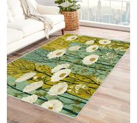 PUSRDEO Botanical Symmetry Digital Art Carpet Blossoms Soft Indoor Carpet For Dining Room, Lounge, Apartment, Quick Dry Non Shedding Fabric(Green)-90x120cm