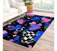 PUSRDEO Digital Symmetry Botanical Fantasy Mat Baseball Stain Resistant Mat For Breakfast Nook, Pantry, Utility Room, Low Profile Practical(White)-120x150cm