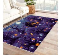 PUSRDEO Fantasy Botanical Digital Print Carpet Haunted House Machine Washable Low Pile Study Room Cozy Nook Soft(Black)-150x210cm