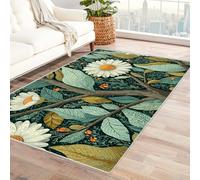 PUSRDEO Fantasy Plant Geometry Micro Print Rug Blossoms Slip Proof Base For Mudroom, Garage Entry, Laundry, Heavy Duty Easy Wipe Clean(Blue)-210x270cm