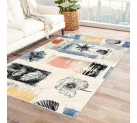 PUSRDEO Floral Motif Non-Slip Rug Tropic Quick Clean Mat For Utility Closet, Boiler Room, Simple Care Efficient(White)-60x90cm