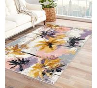 PUSRDEO Flower Themed Decorative Carpet Indoor Use Tropic Non Shedding Carpet For Dorm, Common Area, Meeting Space, Rubberized Grip Durable(Purple)-210x270cm