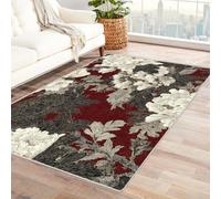 PUSRDEO Painted Floral Pattern Rug Durable Mat White Flowers High Traffic Friendly Dining Space Kitchen Zone Office Non-Fade(White)-150x240cm