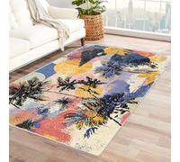 PUSRDEO Print Low Pile Carpet Washable Tropic Non Shedding Carpet For Dorm, Common Area, Meeting Space, Rubberized Grip Durable(Multicolored)-120x150cm
