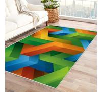 PUSRDEO Simple Modern Dimensional Abstract Rug Geometry Non Shedding Carpet For Dorm, Common Area, Meeting Space, Rubberized Grip Durable(white)-150x180cm