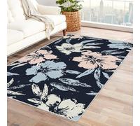 PUSRDEO Symmetrical Botanical Micro Art Carpet Blossoms Indoor Outdoor Mat For Conservatory, Porch, Utility Space, Breathable Fabric Sturdy(Blue)-210x300cm