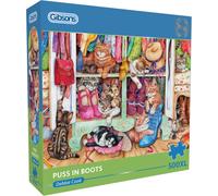 Gibsons Puss in Boots 500XL Jigsaw Puzzle for Adults - Extra-Large Easy-Handling Pieces - Cute Cats in Shoe Cupboard Artwork by Debbie Cook - Feline Lovers Gift - Premium Sustainable UK/EU Made
