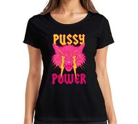 Pussy Power Women's Power Cat Lightning Neon Punk Retro Feminism Women's T-Shirt, black, S