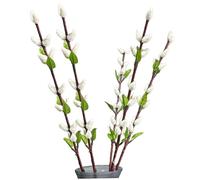 Pussy Willow Branches for Vases 5Pcs 20in Flocked Pussywillows with Green Leaf DIY-Friendly Artificial Silk Pussy Willow Branches for Wedding, Photography Prop