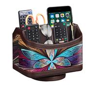 PUSU 360°Rotatable Remote Control Holder, PU Leather TV Remote Holder Caddy for Table, Bright and Colorful Art Supply Organizer Pen Holder, Multi-Functional Desk Organizer Living Room Office Decor