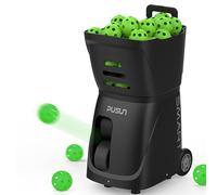 PUSUN Smart Pickleball Machine with App & Remote Control, External Oscillation, 28 Landing Points, 10 Training Modes, 12-75 MPH, 85+ Ball Capacity, 4-6H Battery (Black)