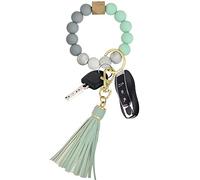 Pusunas Key Chains Women for Car Key Ring Bracelet,Keychain Wristlet,Silicone Beaded Bangle Chains, Green