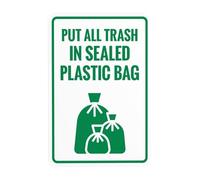 Put All Trash In Sealed Plastic Bags Metal Warning Sign for Indoor Outdoor Security, Business Office Home Garden Street Decor 20 x 30 cm