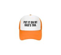 Put It On My Dad's Tab Printed Trucker Hat, Two Tone Mesh Back Adjustable Outdoor Sun Cap, Funny Quote Lightweight Baseball Hat for Men Women
