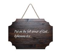 Put on The Full Armor of God. Ephesians 6:11 Rustic Wood Welcome Sign for Front Porch Door Wall Decoration Farmhouse Shabby Chic Style Wooden Sign For School Classroom Coffee Club Home 6x10in