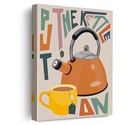 Put the Kettle on Canvas Poster Painting Wall Art, Retro Kitchen Kettle Picture Artwork Framed Print Ready to Hang for Home Wall Decor 12 x 15 Inch