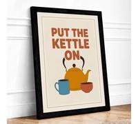 Put the Kettle On Retro Framed Wall Art Print A3 (42×29.7cm) Black, Wall Decor for Living Room, Bedroom, Office & Home, Ready to Hang, Art Gift