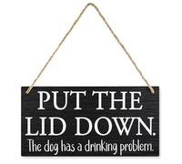 Put The Lid Down The Dog Has A Drinking Problem Wooden Plaque Decor, Rustic Farmhouse Home Wall Sign, 12x6 Inch