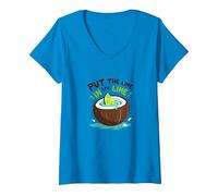 Put The Lime in The Lime Tropical Cocktail Fun V-Neck T-Shirt, Women, Sapphire, L