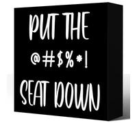 Put the Seat Down Wooden Box Sign,Funny Bathroom Wood Block Signs for Bathroom Shelf Toilet Restroom Home Tabletop Desk Decor 5x5 Inch