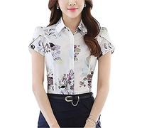 Putaowor Women's Cotton Collared Floral Printed Button Down Shirt Short Sleeve Blouse Printed 12
