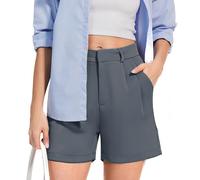 Putaowor Womens High Waisted Bermuda Dressy Shorts Business Casual Pleated Tailored Wide Leg Summer Shorts with Pockets Light Grey 10