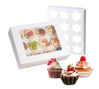 Putentfun 10 Pack Cupcake Boxes 12 Hole with Window and Inserts,32.5x9x25cm White Bakery Boxes,Cup Cake Boxes for Cupcakes Muffins Desserts,Suitable for Home Baking,Christmas,Halloween,Cake Shop
