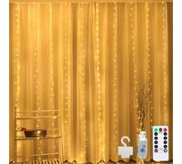 Putentfun 100 LED Curtain Lights,USB Plug in Window Lights 3m x 1m 8 Modes Remote Control Fairy Light,Waterfall Hanging Waterproof LED Alloy String Lights for Outdoor Indoor Party Garden Decoration
