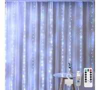 Putentfun 100 LED Curtain Lights,USB Plug in Window Lights 3m x 1m 8 Modes Remote Control Fairy Light,Waterfall Hanging Waterproof LED Alloy String Lights for Outdoor Indoor Party Garden Decoration