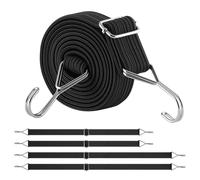 Putentfun 1M/2M Adjustable Bungee Cords with Hooks, 4 Pack Black Heavy Duty Flat Bungee Cords Elastic Straps for Bicycles Camping Rent Luggage Fixing