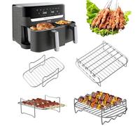 Putentfun 2Pcs Air Fryer Rack Set for Tefal Easy Fry 5.2L/3.1L,Tower T17099, Lakeland 5L/3L, Salter EK5729,Food Grade Stainless Steel Ninja Air Fryer Accessories,Layered Dehydrator Racks Skewer Rack