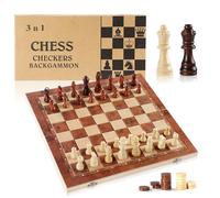 Putentfun 3 in 1 Chess Set,29x29cm Folding Hand Crafted Wooden Chess Set,Wooden Travel Folding/Portable Chess Kit Cardboard Games for Kids, Adults, Boys, Girls, Family